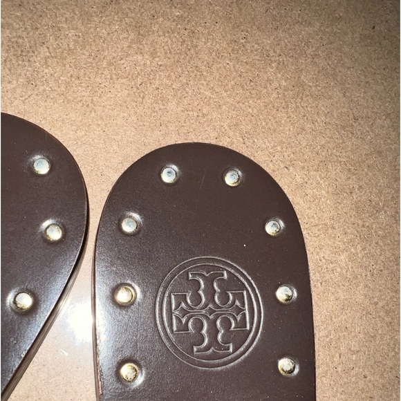 TORY BURCH brown Louisa Leather Thong Wedge Sandals with Moccasin size 9.5 - Picture 3 of 7